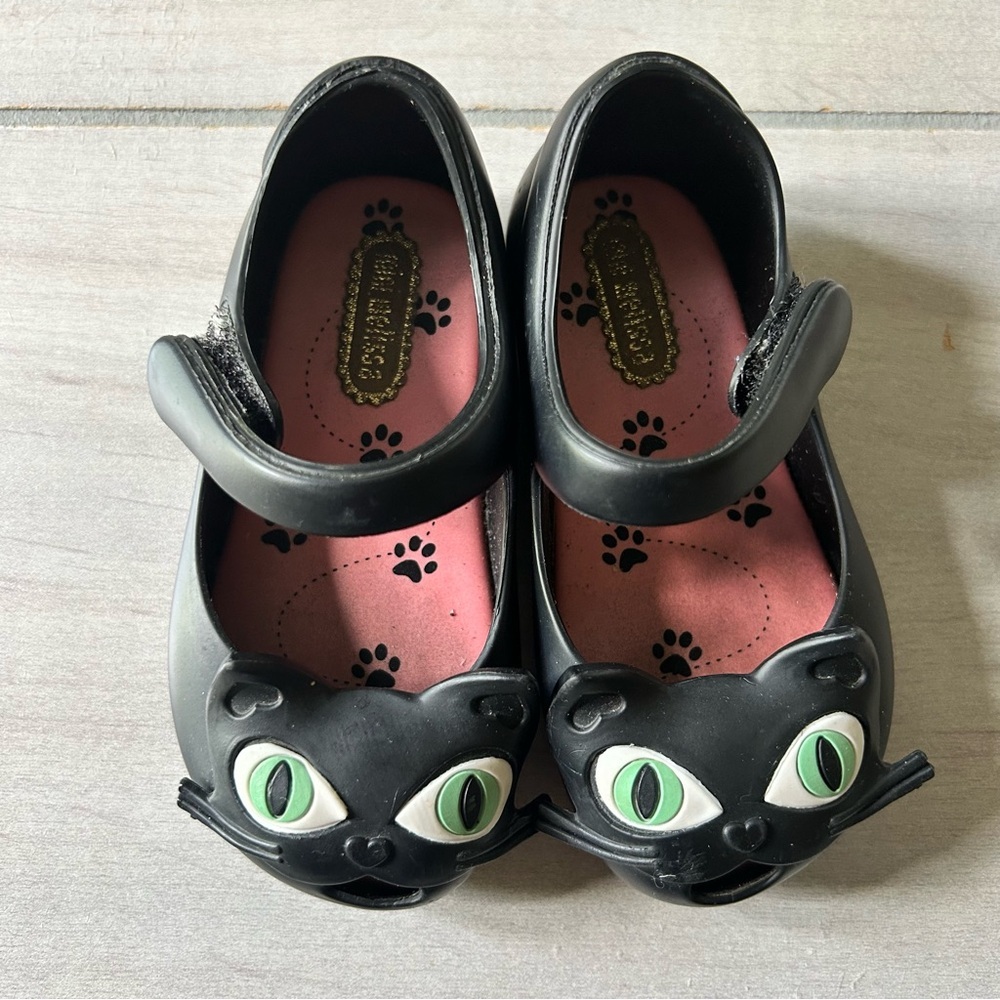 Mini Melissa Black Cat Mary Jane Velcro Sandals
